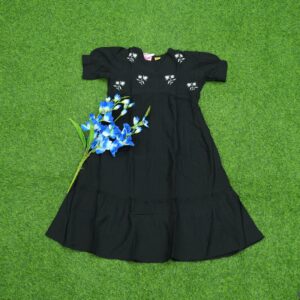 Black Color Embroidered Cotton Designer Long Frock