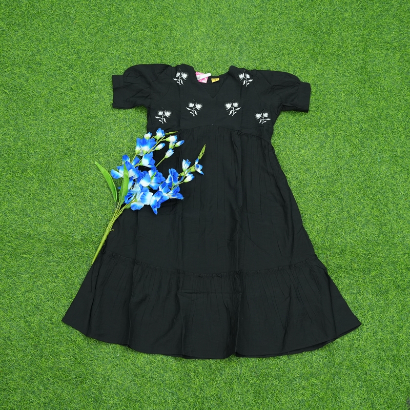 Black Color Embroidered Cotton Designer Long Frock