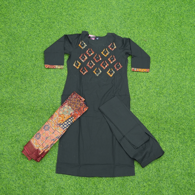 Black Color Geometric Applique and Patchwork Designer Dress