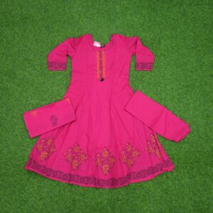 Pink Color With Floral Prints and Geometric Border 3-Piece Designer Dress