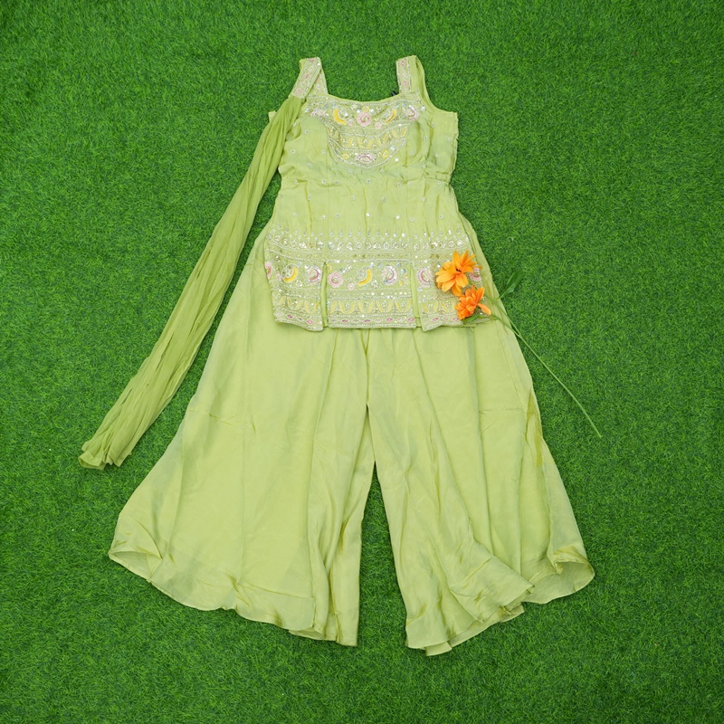 Pista Green Color Embroidered Georgette Designer Sharara Set