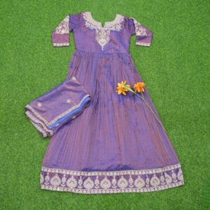 Lavender Color Embroidered Designer Party Wear Long Frock
