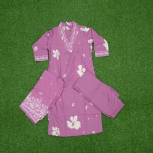 18 900 Lavender Color Floral Printed Cotton 3-Piece Designer Dress