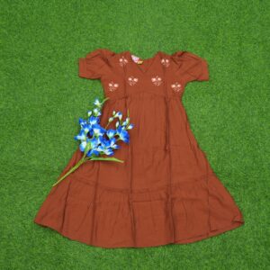 Brown Color Embroidered Cotton Designer Long Frock