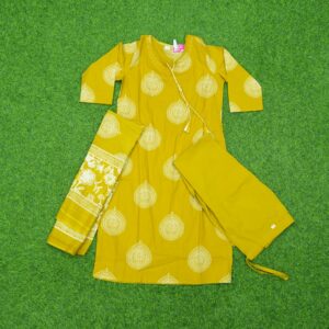Mustard Yellow Color Cotton Printed Designer Dress