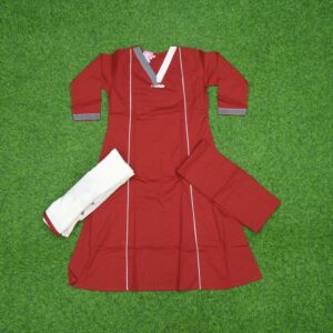 Maroon Color Elegant White Line 3-Piece Cotton Designer Dress