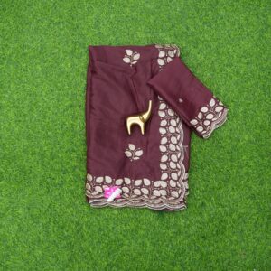 Maroon Georgette Work Saree With Fine Thread Embroidered