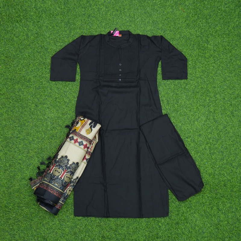 Black Color 3-Piece Designer Dress With Printed Dupatta