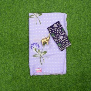Lavender and Purple Color Blouse Floral Printed with Embroidered Work Saree