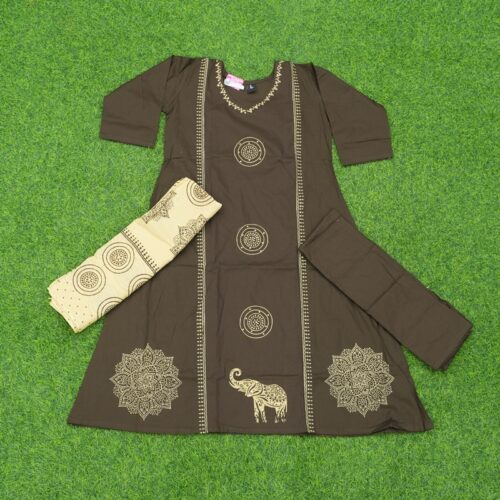 Brown Color 3pc Designer Dress