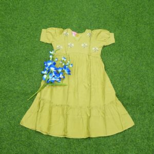 Pista Green Color Floral Embroidered Cotton Designer Long Frock