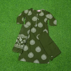 Mehendi Green Color Cotton Printed Designer Dress