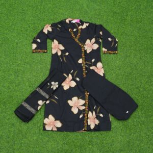 Black Color Floral Print 3pc Designer Dress
