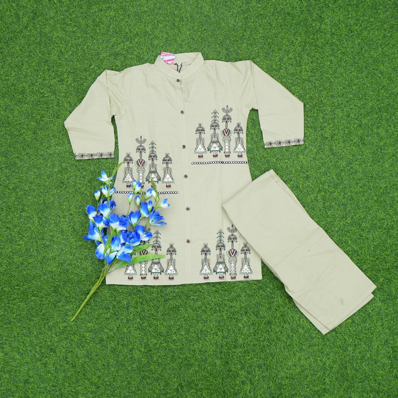 Cream Color Embroidered 2-piece Designer Dress