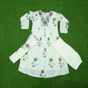 White Color Thread Embroidered Designer Dress