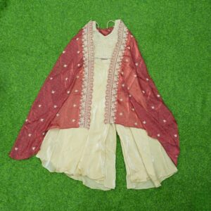Maroon and Cream Color Designer Crop Top Set