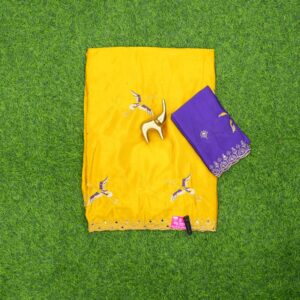 Yellow and Purple Color Blouse Embroidered Work Saree