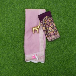 Lavender & Deep Purple Colored Blouse Embroidered Work Saree