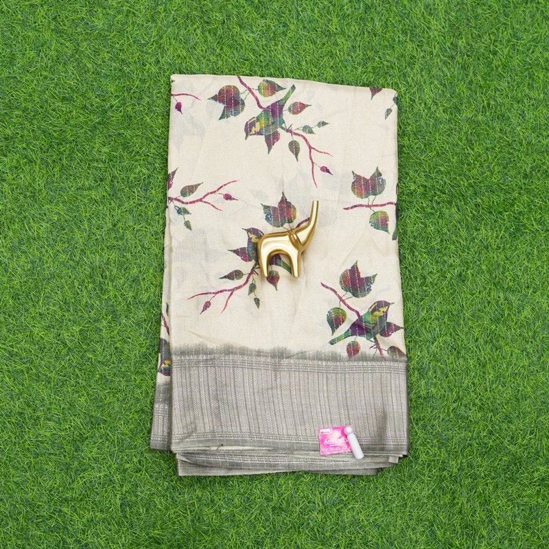 Cream and Grey Color Floral Daily Wear Saree
