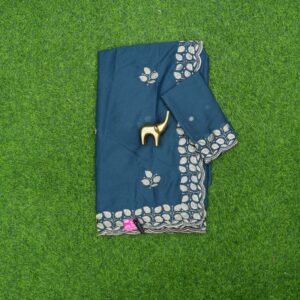 Teal Blue Georgette Work Saree With Fine Thread Embroidered