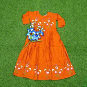 Orange Color Embroidered Cotton Designer Long Frock