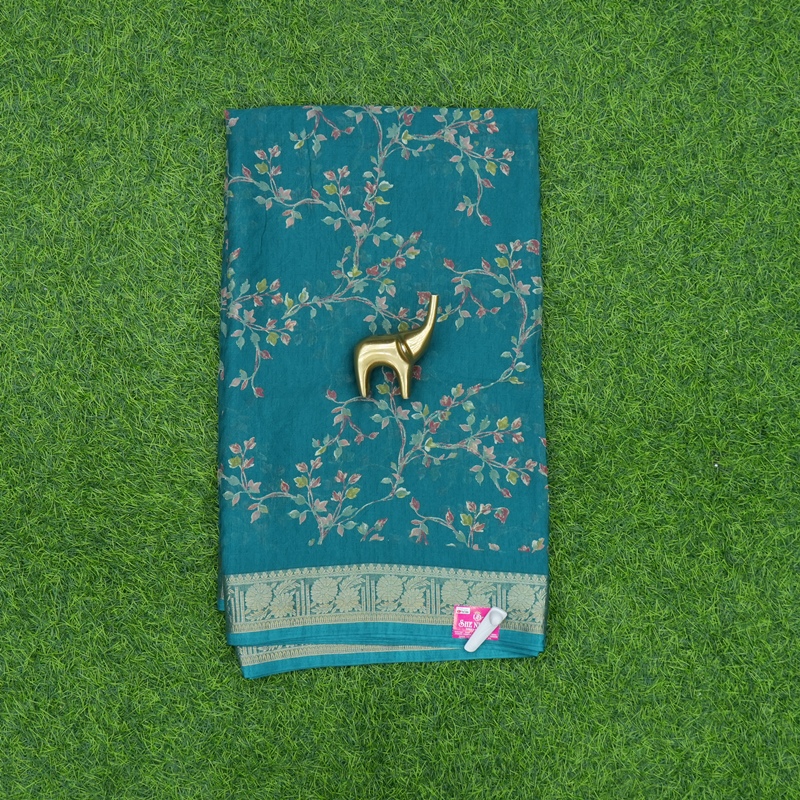 Teal Green Color Floral Printed Georgette Daily Wear Saree