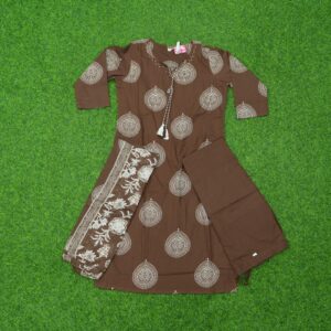 Dark Brown Color Cotton Printed Designer Dress