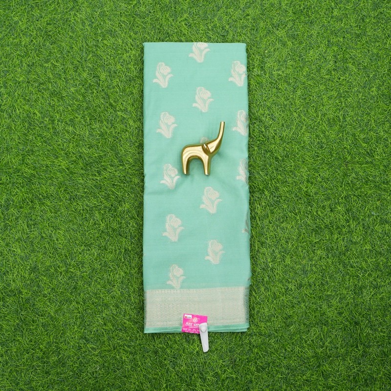 Pastel Green Color Traditional Zari Border Georgette Fancy Saree