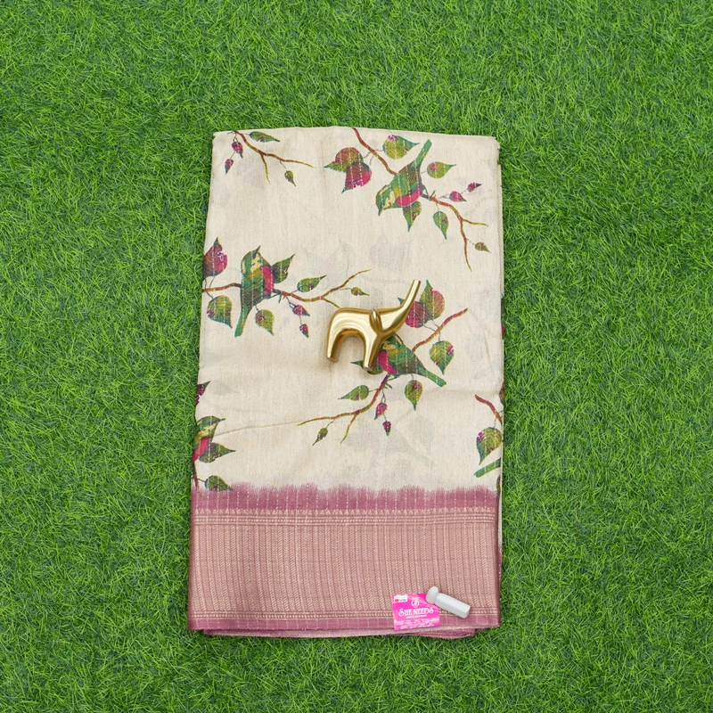 Cream and Pink Color Floral Daily Wear Saree