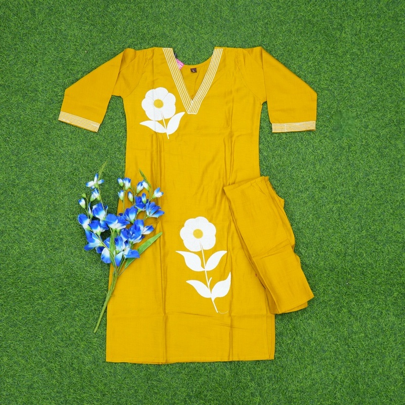 Yellow Color Embroidered Designer 2-piece Set