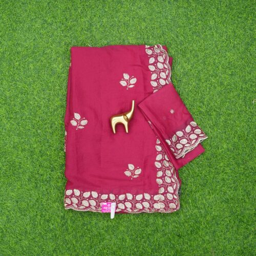 Pinkish Georgette Work Saree With Fine Thread Embroidered