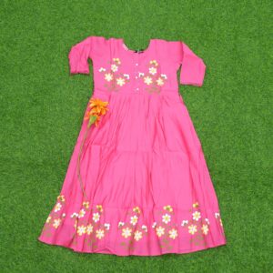 Pink Color Embroidered Cotton Designer Long Frock