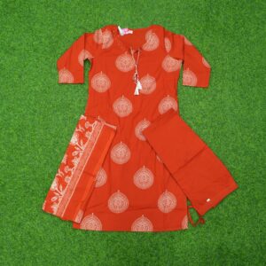 Orange Color Cotton Printed Designer Dress