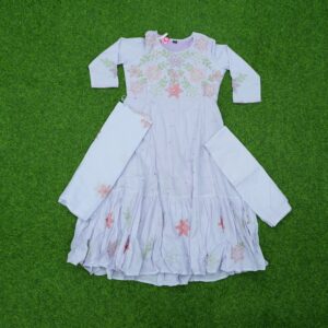 Lavender Color Cotton Flaired  Designer Dress