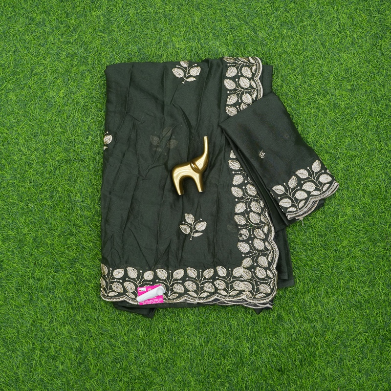 Mehendi Green Georgette Work Saree With Fine Thread Embroidered