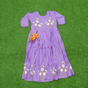 Lavender Color Embroidered Cotton Designer Long Frock