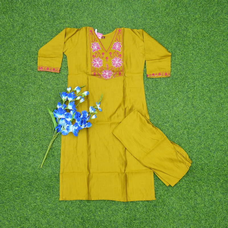 Parrot Green Color Floral Thread Embroidered Designer 2-piece Set
