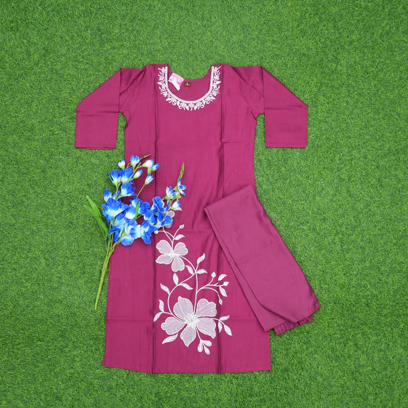 Pink Color Floral Embroidered Designer 2-piece Set