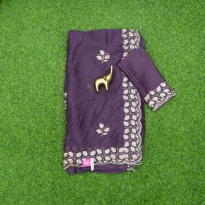 Dark Purple Georgette Work Saree With Fine Thread Embroidered