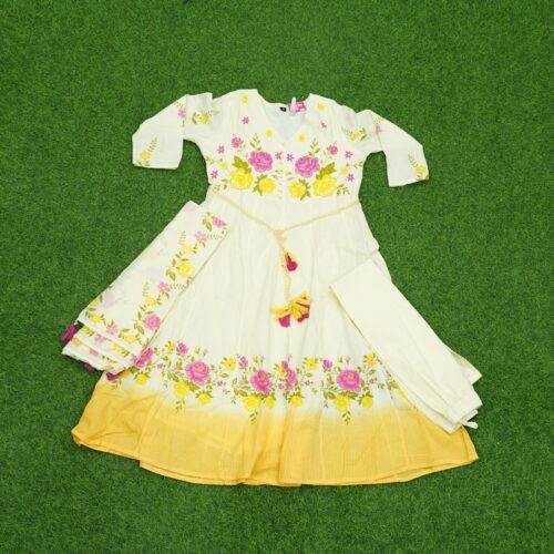 Off-White and Yellow Floral Anarkali Designer Dress
