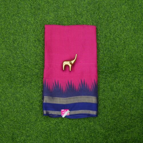 Pink and Navy Blue Color Checks Designer Daily Wear Saree