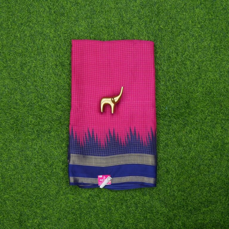 Pink and Navy Blue Color Checks Designer Daily Wear Saree