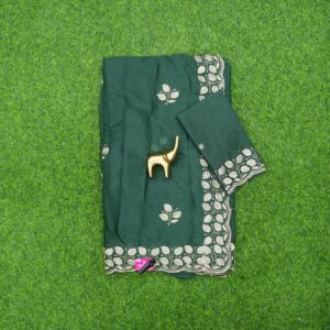 Bottle Green Georgette Work Saree With Fine Thread Embroidered
