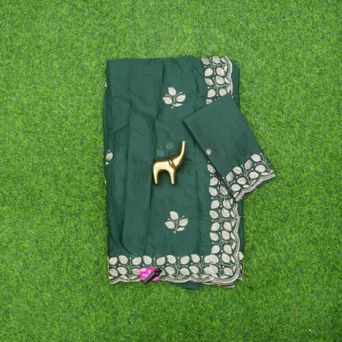 Bottle Green Georgette Work Saree With Fine Thread Embroidered