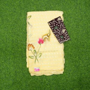 24 750 CREAM & BROWN Cream and Brown Color Blouse Floral Printed with Embroidered Work Saree