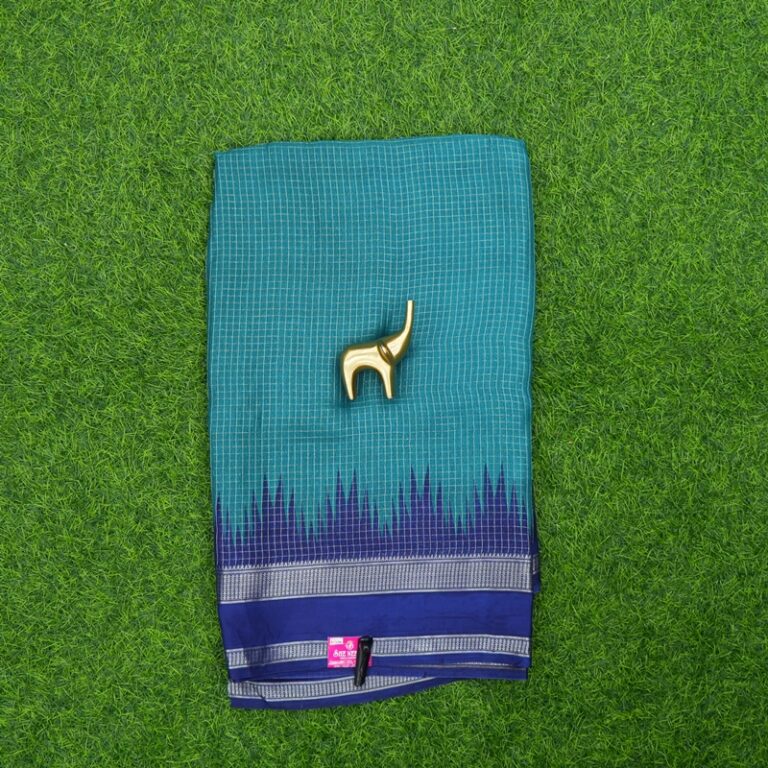 Teal Blue and Blue Color Checks Designer Daily Wear Saree