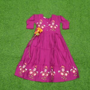 25 780 PINK Wine Purple Color Embroidered Cotton Designer Long Frock
