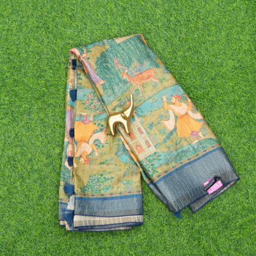 Green and Blue Color Designer Daily Wear Saree