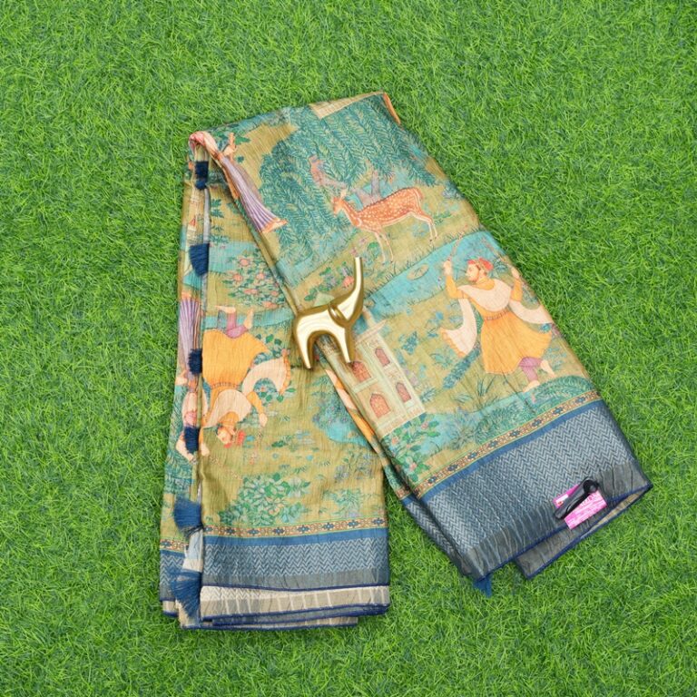 Green and Blue Color Designer Daily Wear Saree