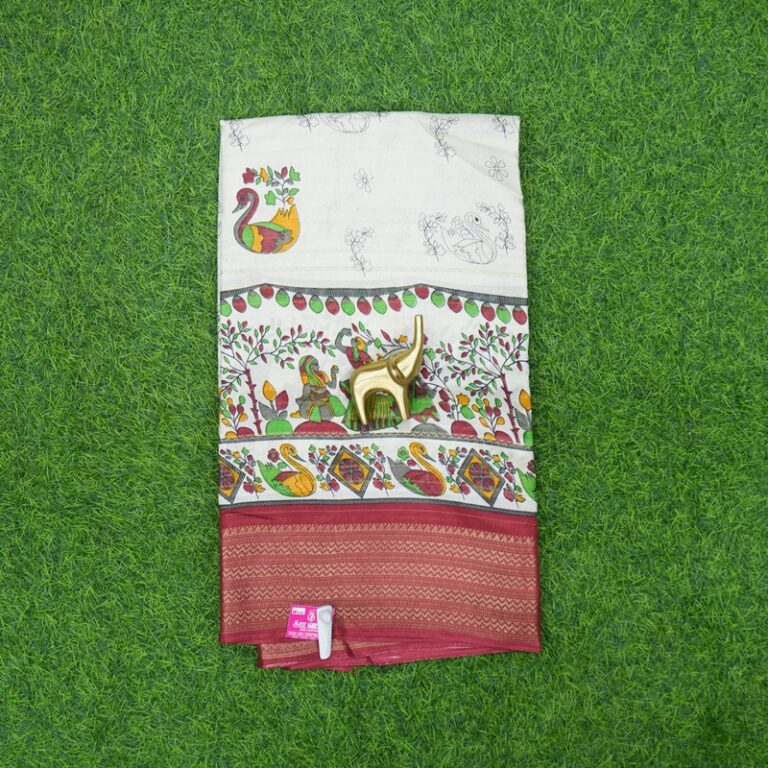 Cream and Maroon Color Kalamkari Printed Daily Wear Saree